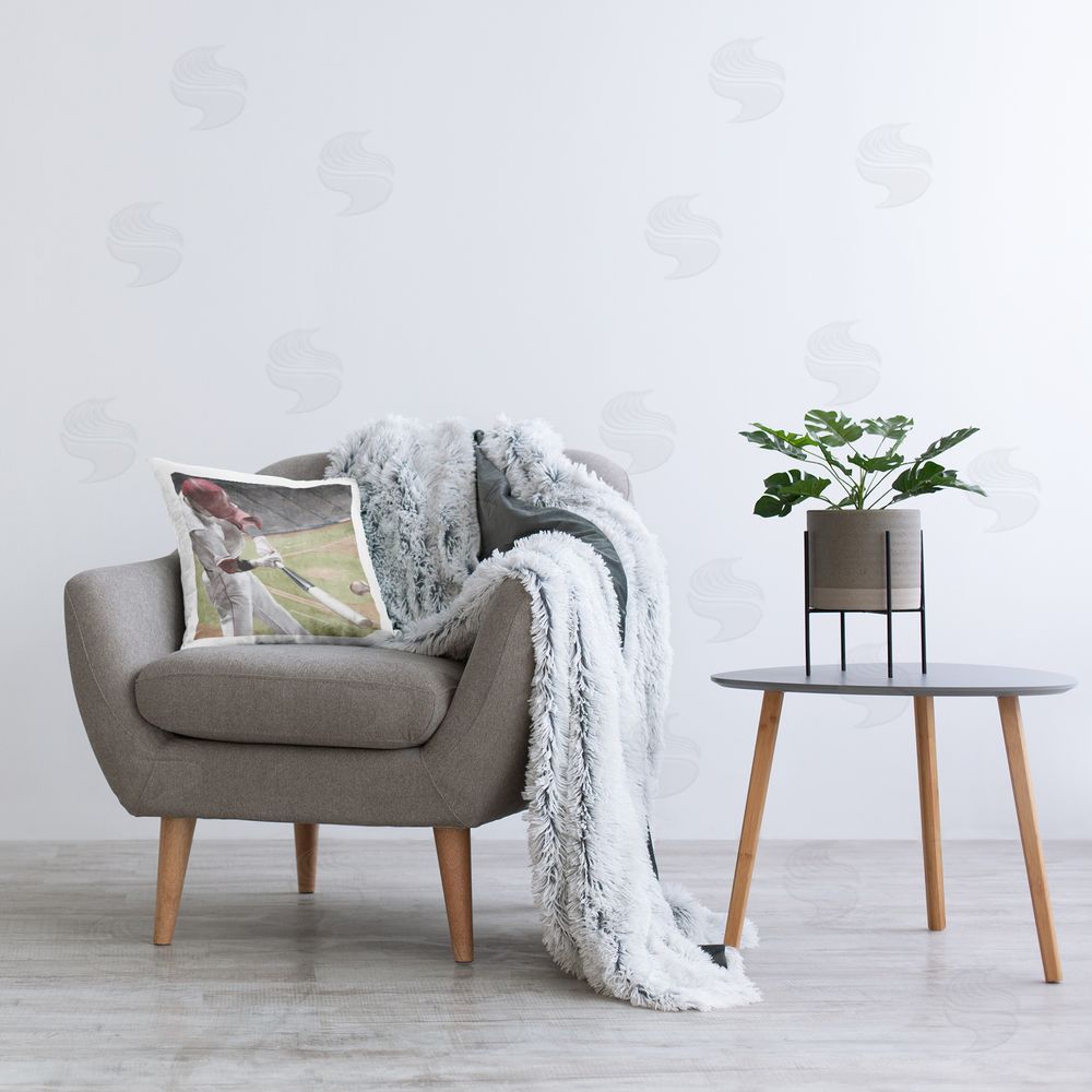 Kim Allen Baseball Swing In Action Indoor Square Pillow on Chair