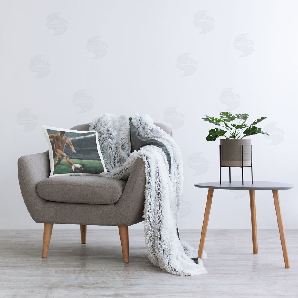 Kim Allen Soccer Kick In Action Indoor Square Pillow on Chair