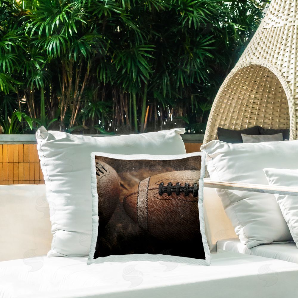 Kim Allen Be The Ball Football Outdoor Square Pillow on Patio