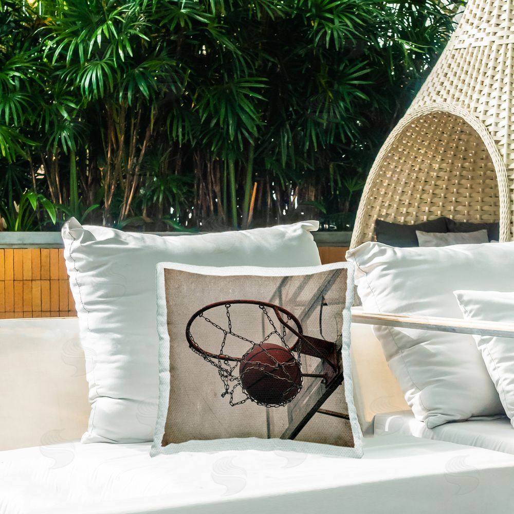Kim Allen Be The Ball Basketball Outdoor Square Pillow on Patio
