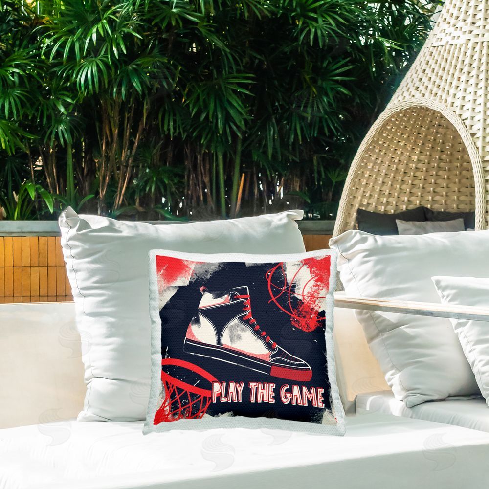 Marcus Prime Play The Game Urban Graffiti Outdoor Square Pillow on Patio