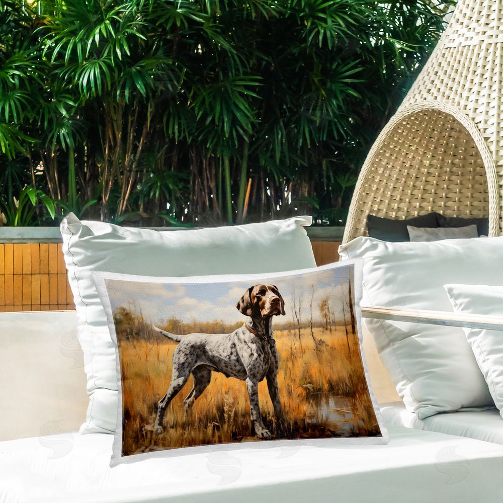 Creative Studio White Spotted Bird Dog Outdoor Rectangular Pillow on Patio