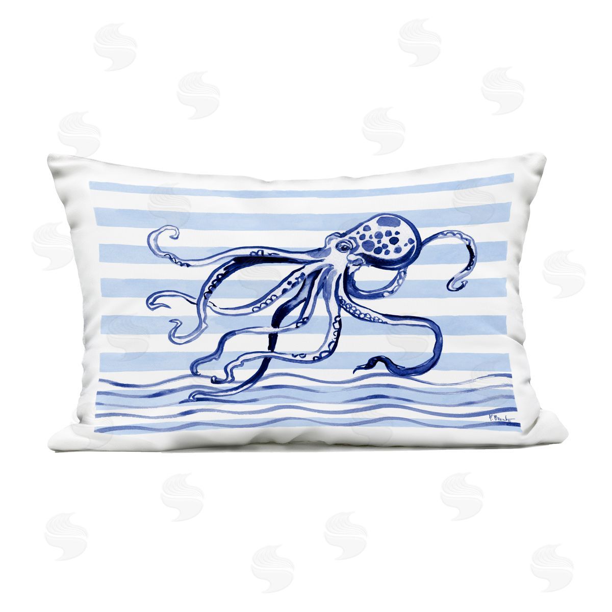 Paul Brent Indigo Brushstroke Octopus Outdoor Printed Pillow
