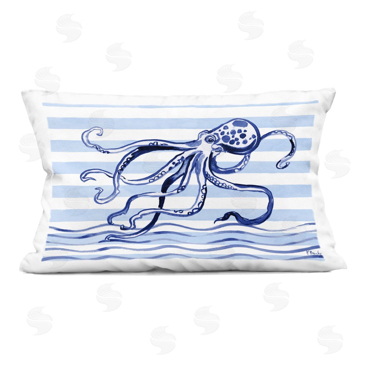 Paul Brent Indigo Brushstroke Octopus Indoor Printed Pillow Art