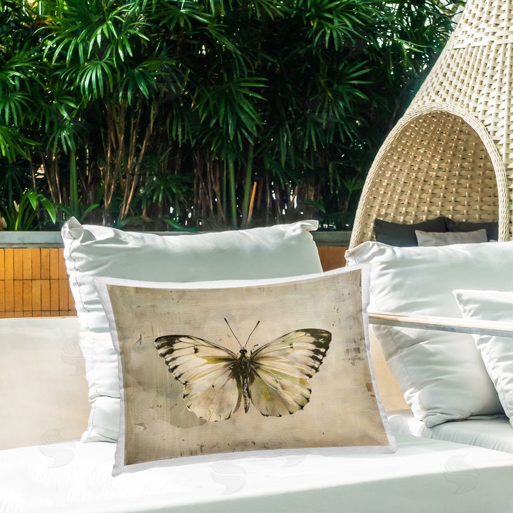 Creative Studio Graceful Vintage Butterfly Outdoor Rectangular Pillow on Patio