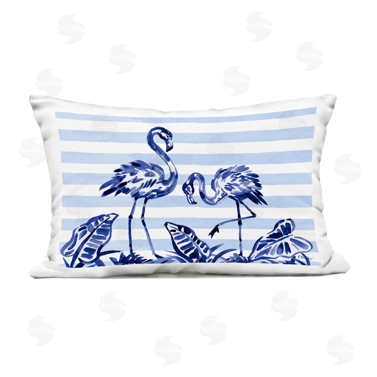 Paul Brent Indigo Brushstroke Flamingos Outdoor Printed Pillow