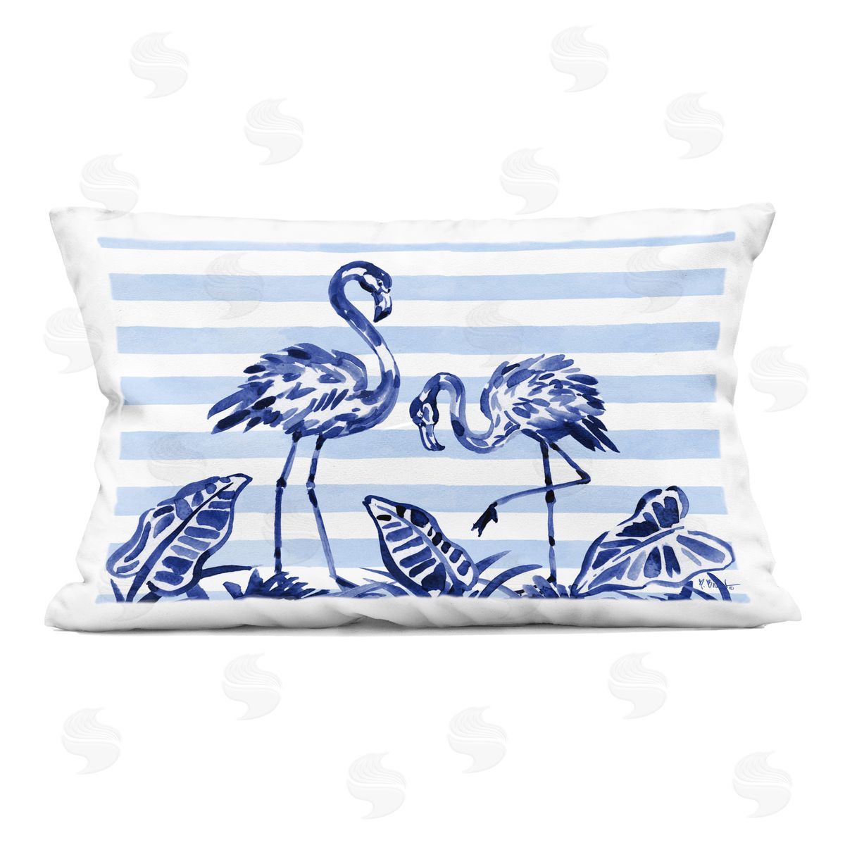 Paul Brent Indigo Brushstroke Flamingos Indoor Printed Pillow Art
