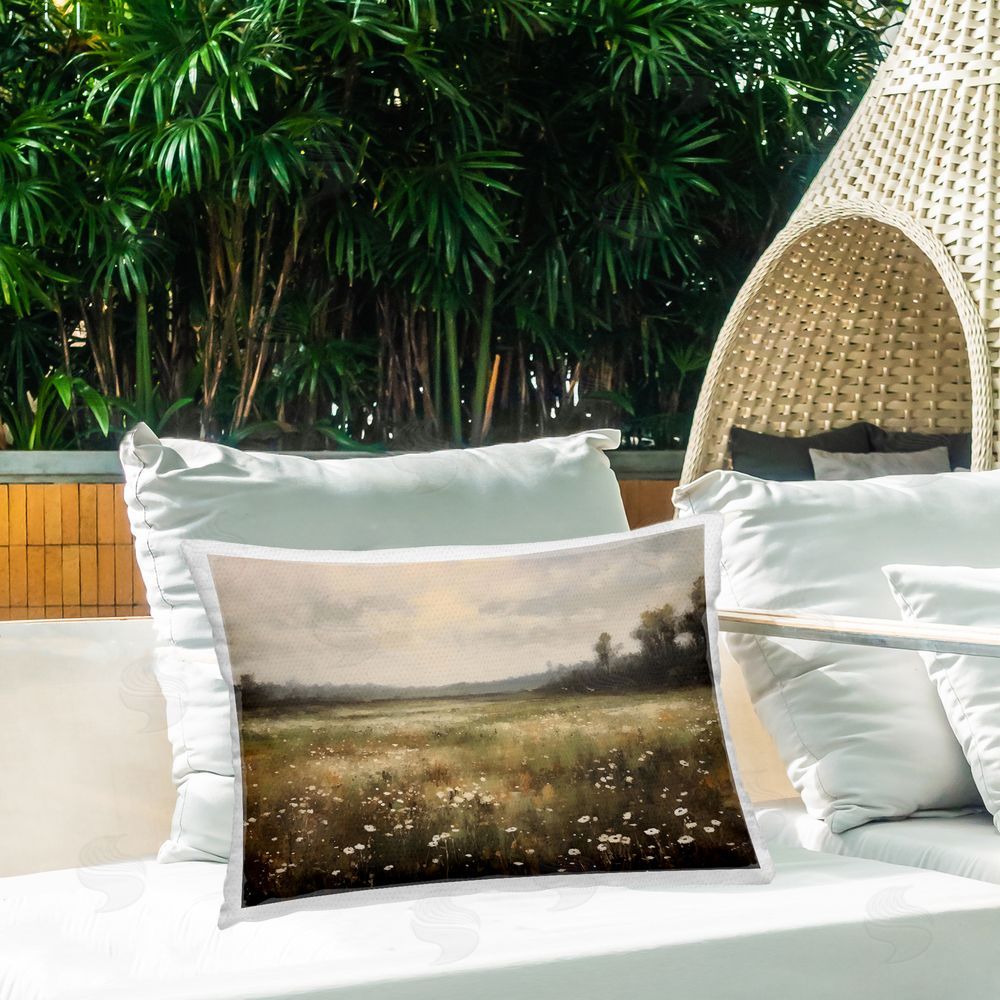 Creative Studio Dotted With Daisies Field Outdoor Rectangular Pillow on Patio