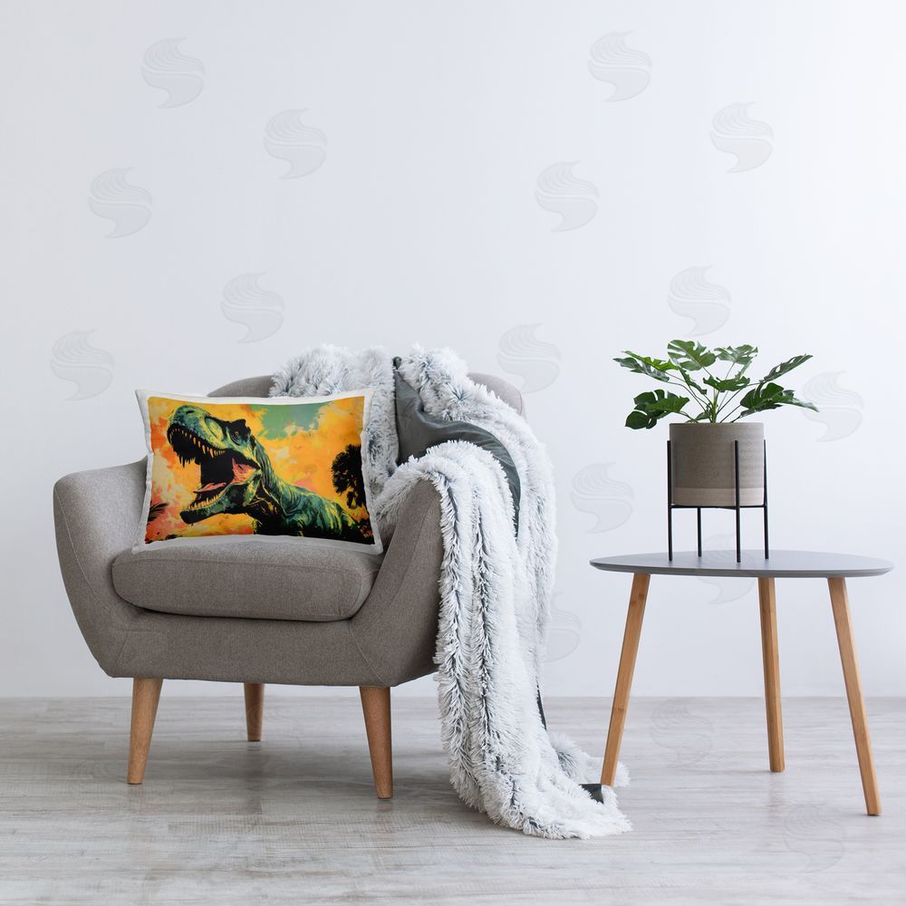 Creative Studio Roaring Dinosaur At Sunset Indoor Rectangular Pillow on Chair