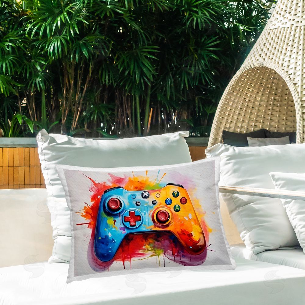 Creative Studio Colorful Video Game Controller Outdoor Rectangular Pillow on Patio