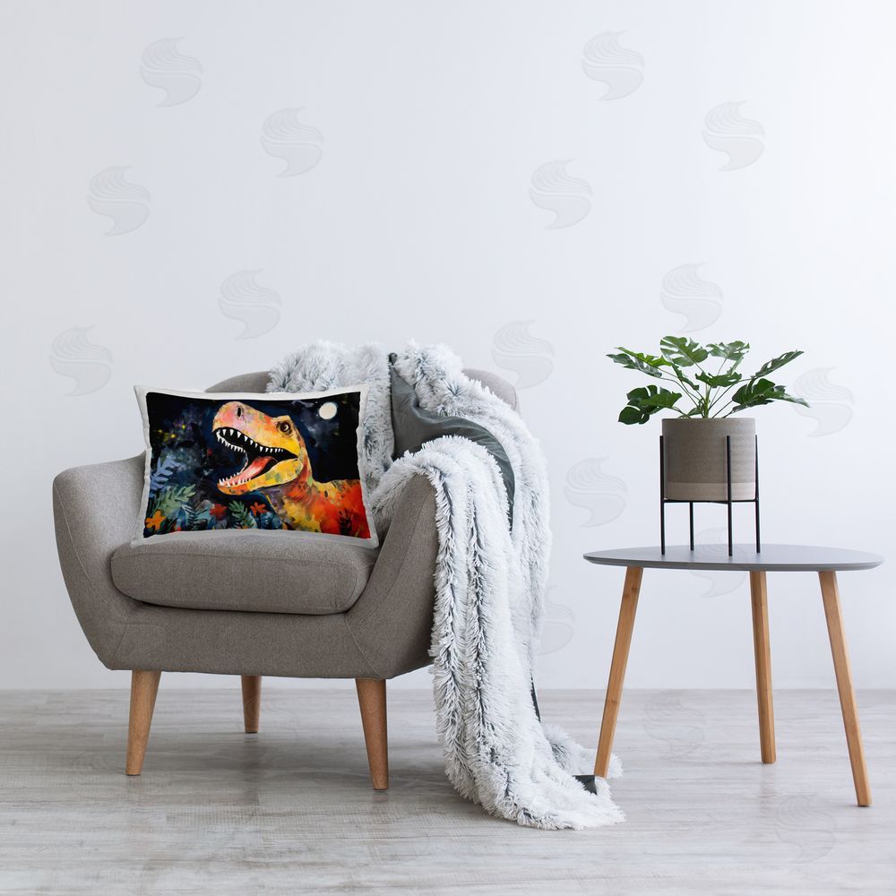 Creative Studio Nighttime Hunt Dinosaur Indoor Rectangular Pillow on Chair