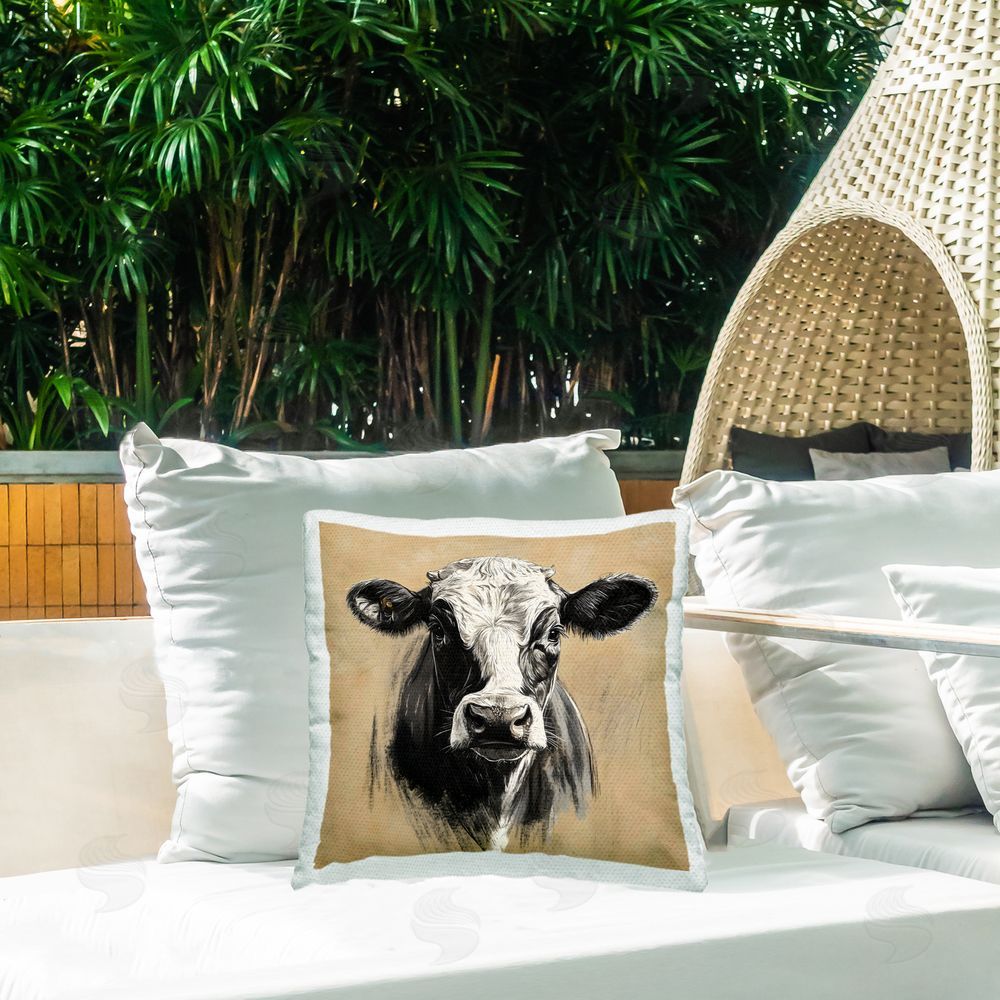 Creative Studio Dairy Cow Brushed Portrait Outdoor Square Pillow on Patio