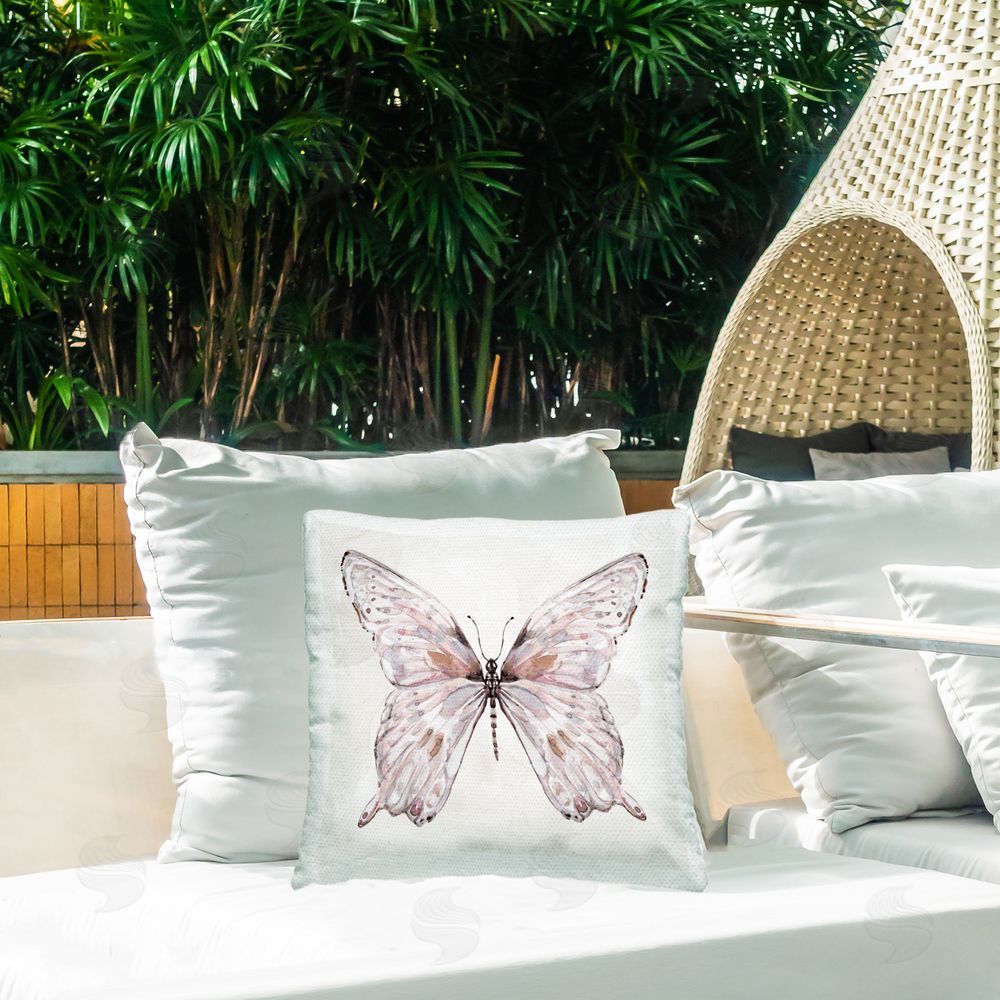 Carol Robinson Blushing Butterfly Wings Outdoor Square Pillow on Patio