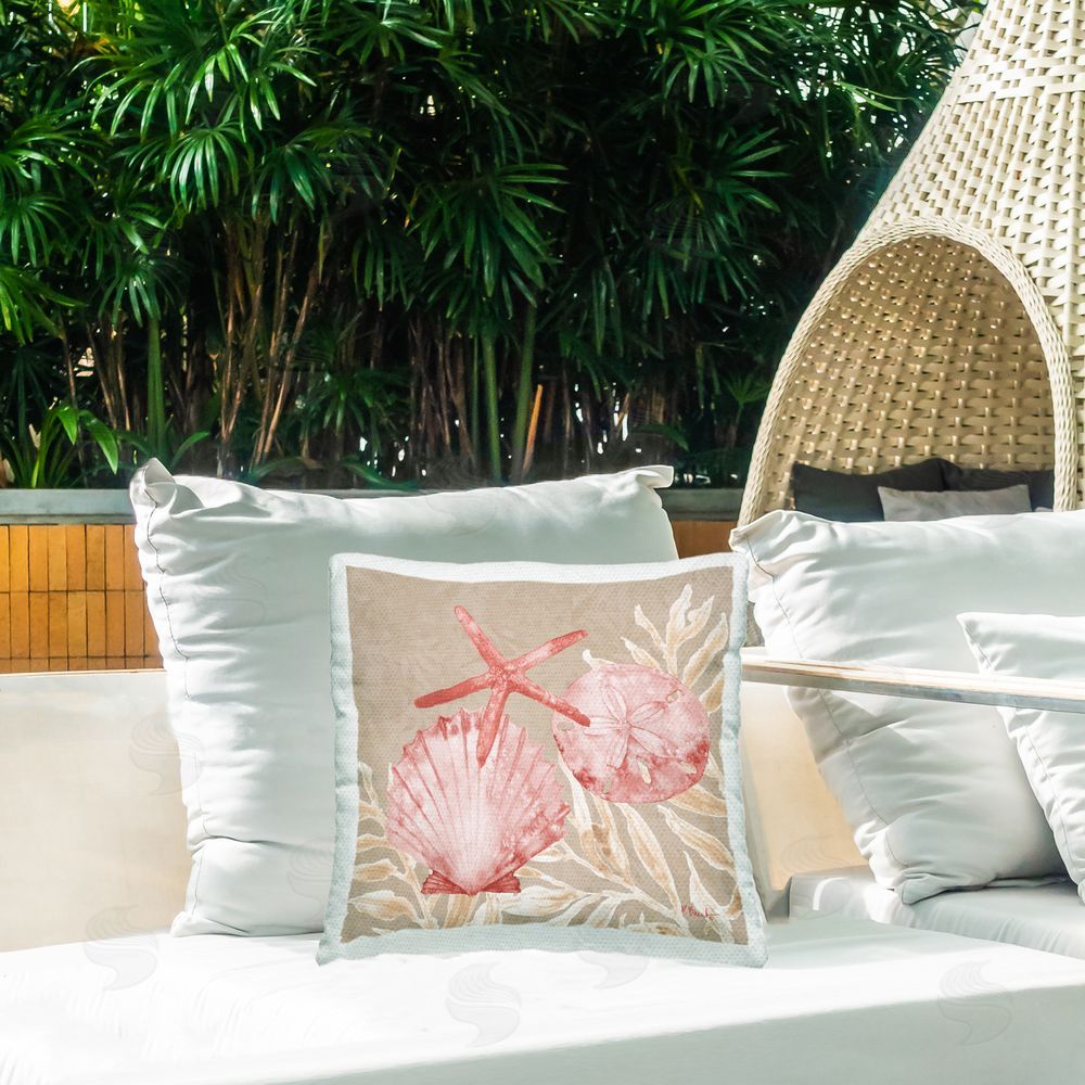 Paul Brent Tampico Shells & Starfish Outdoor Square Pillow on Patio