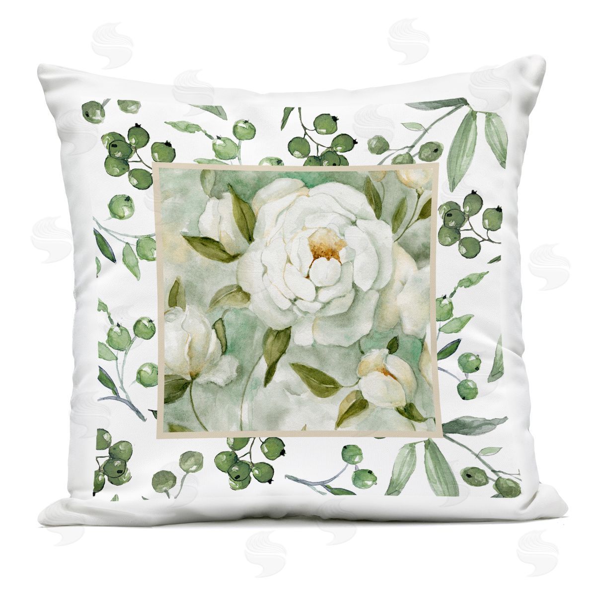 Carol Robinson Green Berries And Blooms Outdoor Printed Pillow