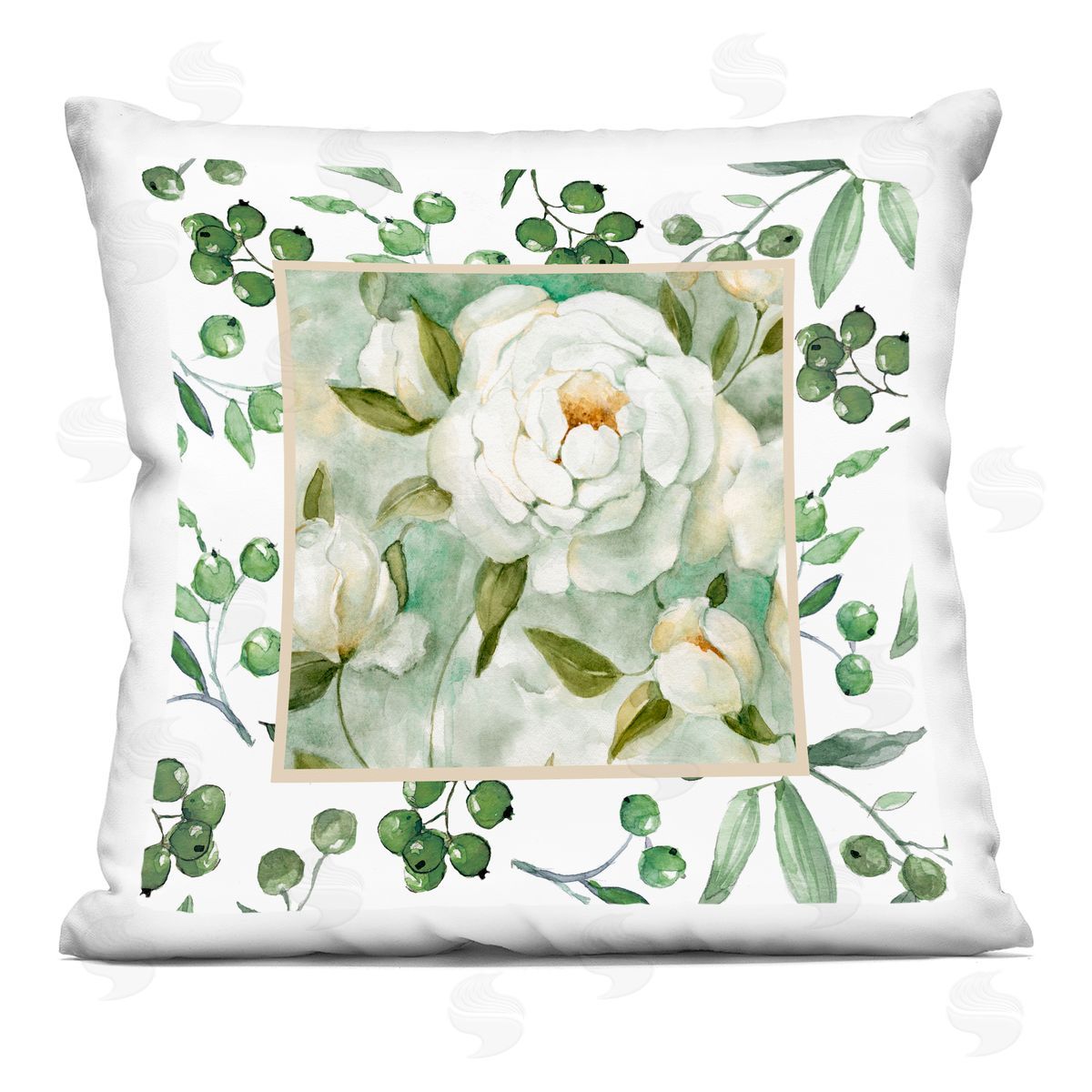 Carol Robinson Green Berries And Blooms Indoor Printed Pillow Art