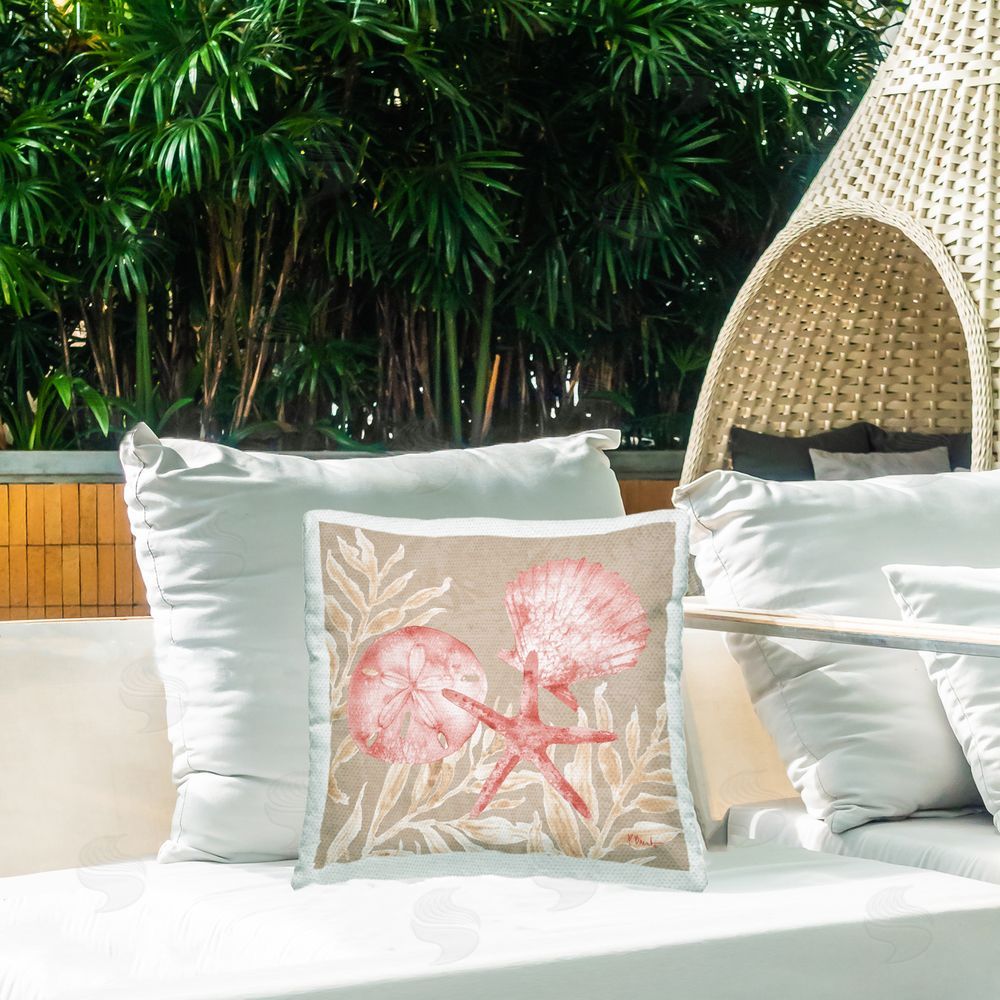 Paul Brent Tampico Shells & Sand Dollar Outdoor Square Pillow on Patio