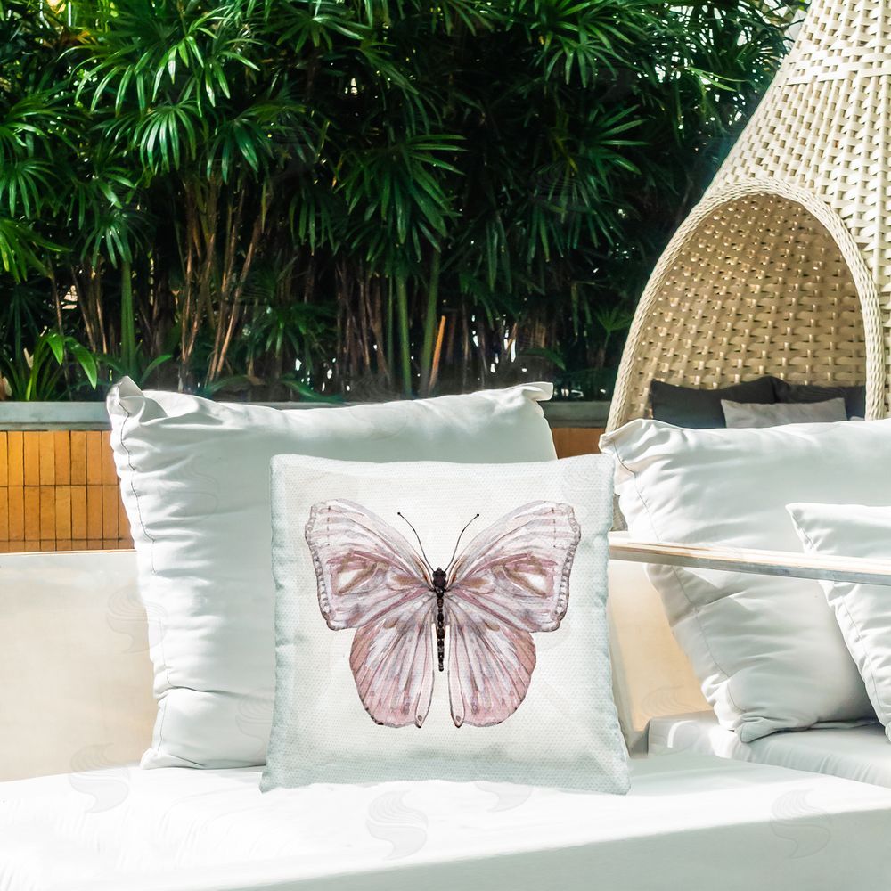 Carol Robinson Peach Blushing Wings Outdoor Square Pillow on Patio