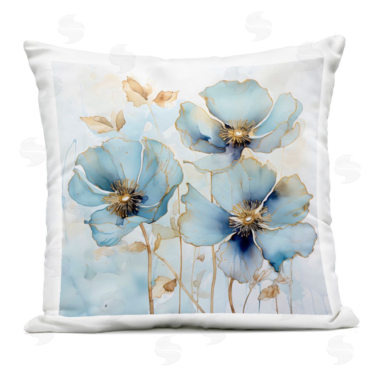 Creative Studio Sapphire And Gold Florals Outdoor Printed Pillow
