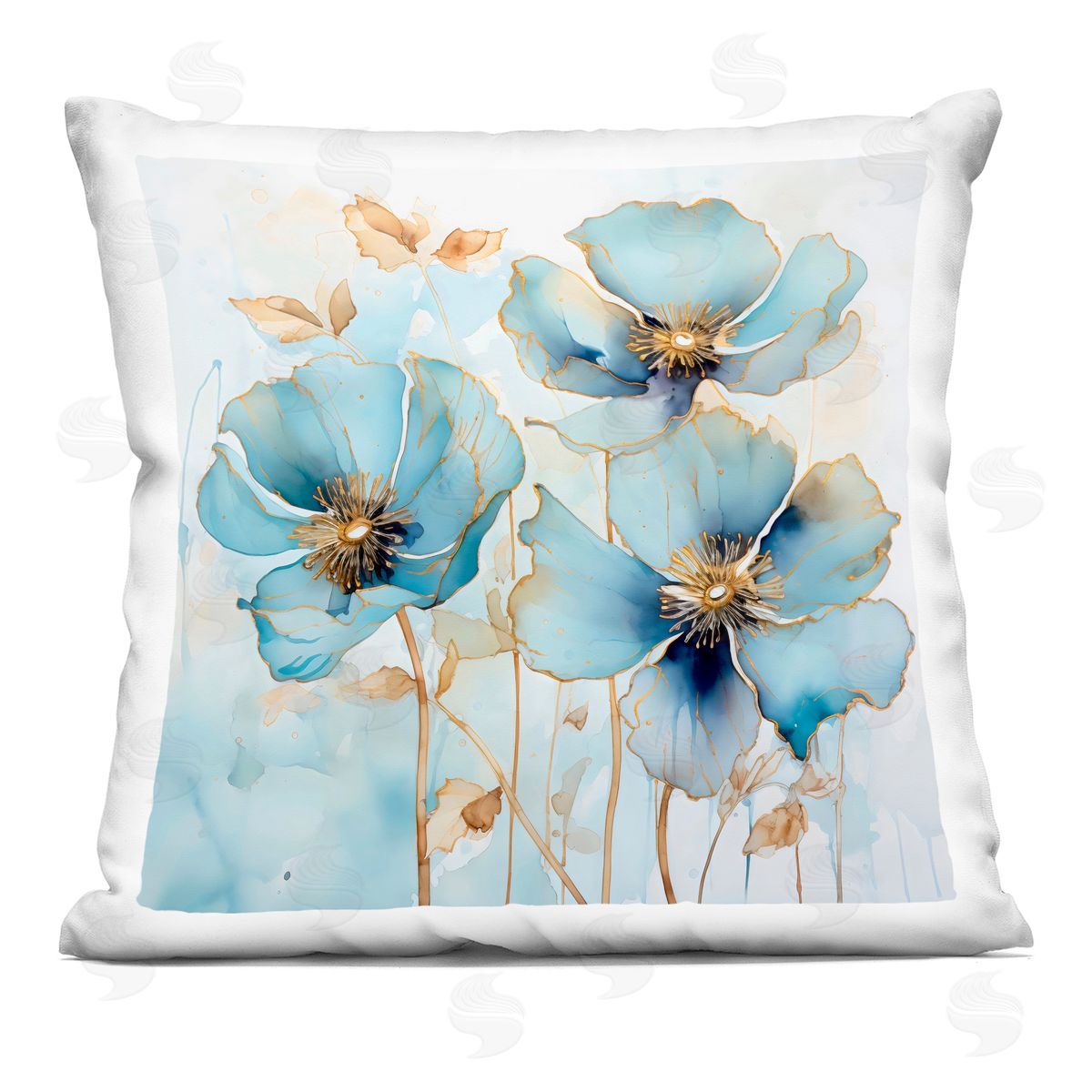 Creative Studio Sapphire And Gold Florals Indoor Printed Pillow