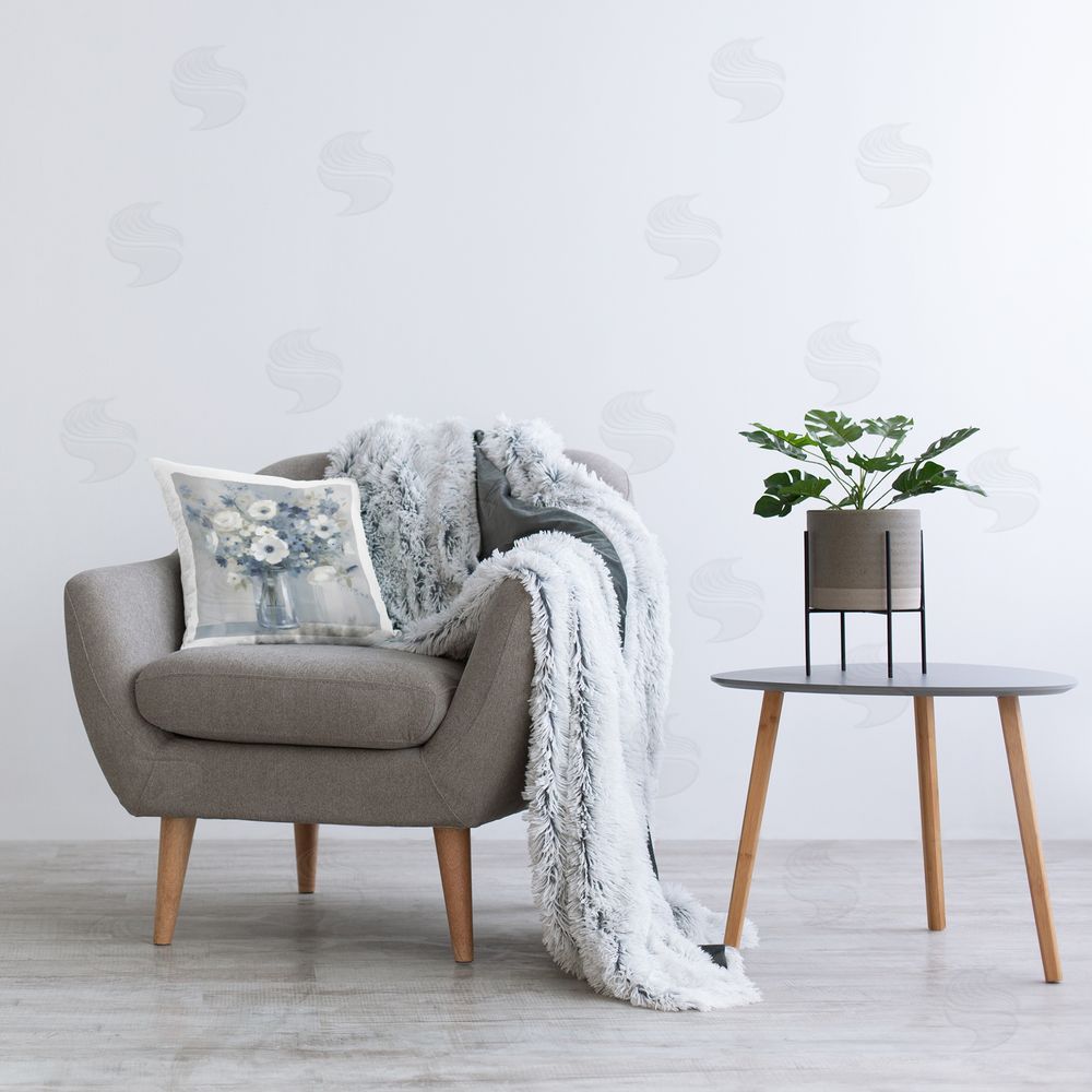 Creative Studio Peaceful Blues Bouquet Indoor Square Pillow on Chair