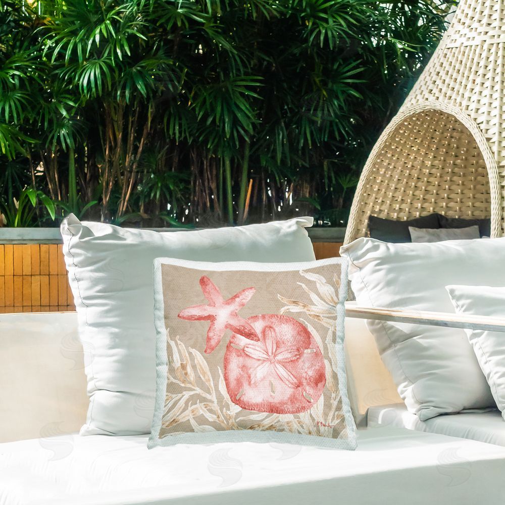 Paul Brent Tampico Starfish and Sand Dollar Outdoor Square Pillow on Patio