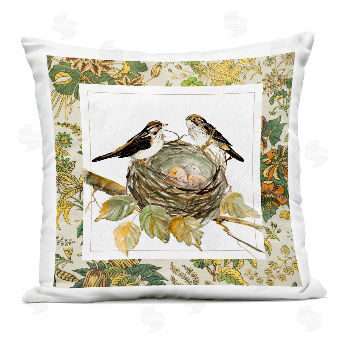 Carol Robinson Easter Nest Birds Perched Outdoor Printed Pillow
