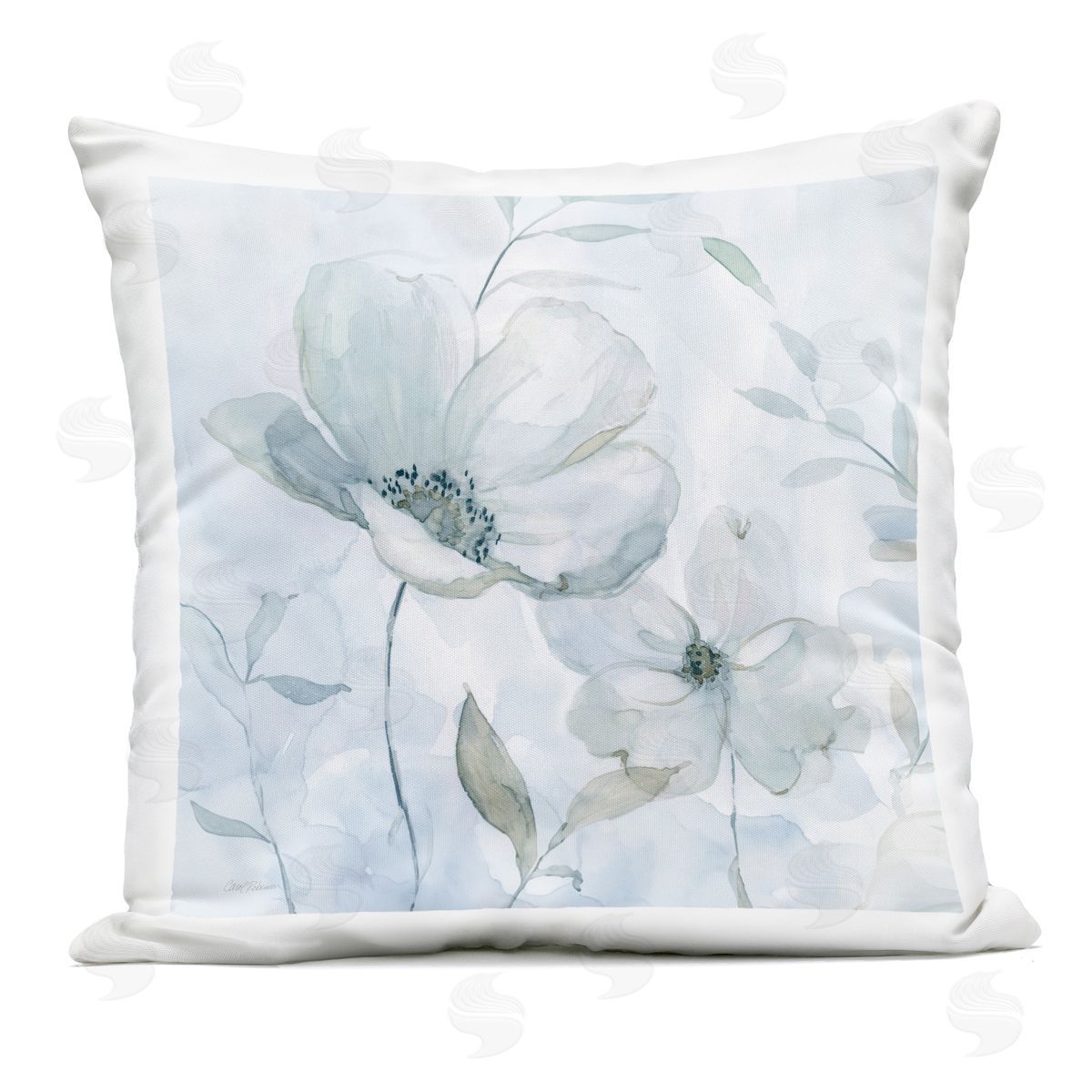 Carol Robinson Blue Whispers Flowers Outdoor Printed Pillow