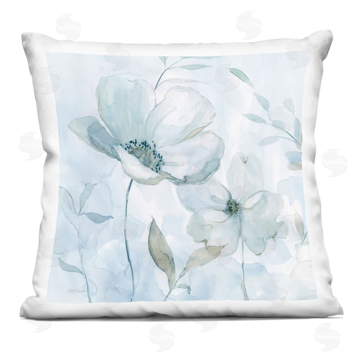 Carol Robinson Blue Whispers Flowers Indoor Printed Pillow Art
