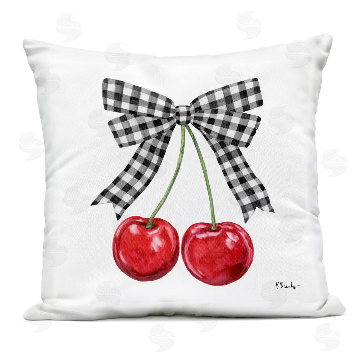 Paul Brent Lucky Cherries & Plaid Bow Outdoor Printed Pillow