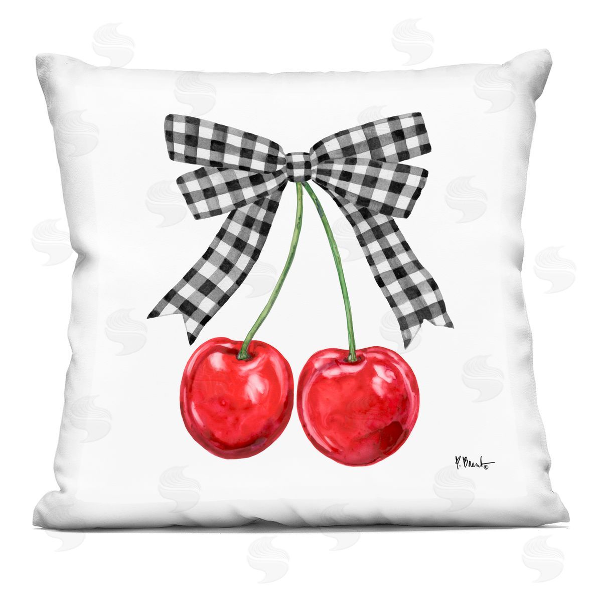 Paul Brent Lucky Cherries & Plaid Bow Indoor Printed Pillow Art