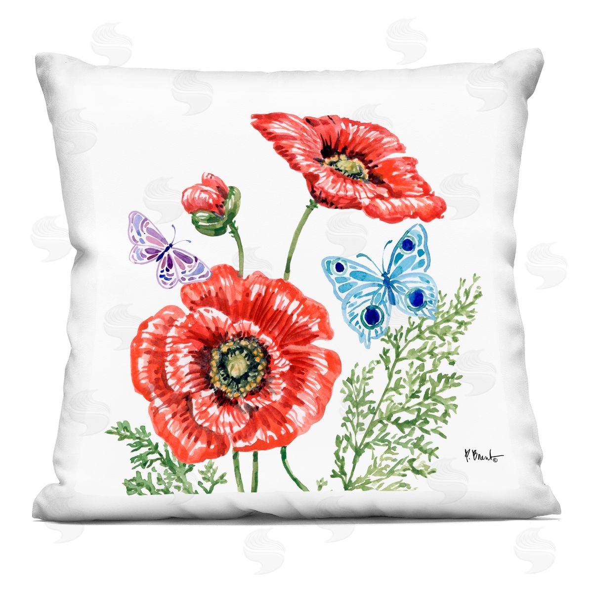 Paul Brent Brushstroke Poppies & Butterflies Indoor Printed Pillow