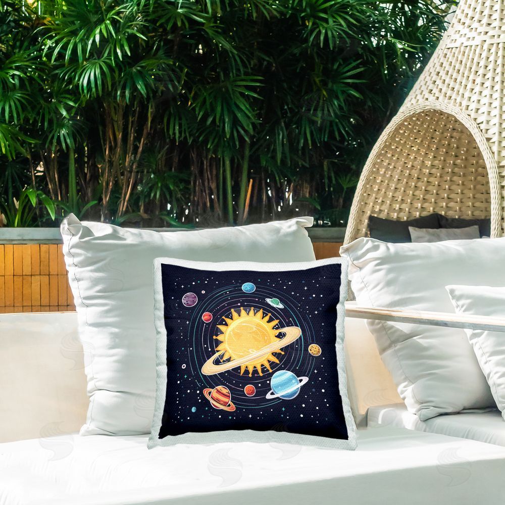 Creative Studio Solar System Planets Orbit Outdoor Square Pillow on Patio