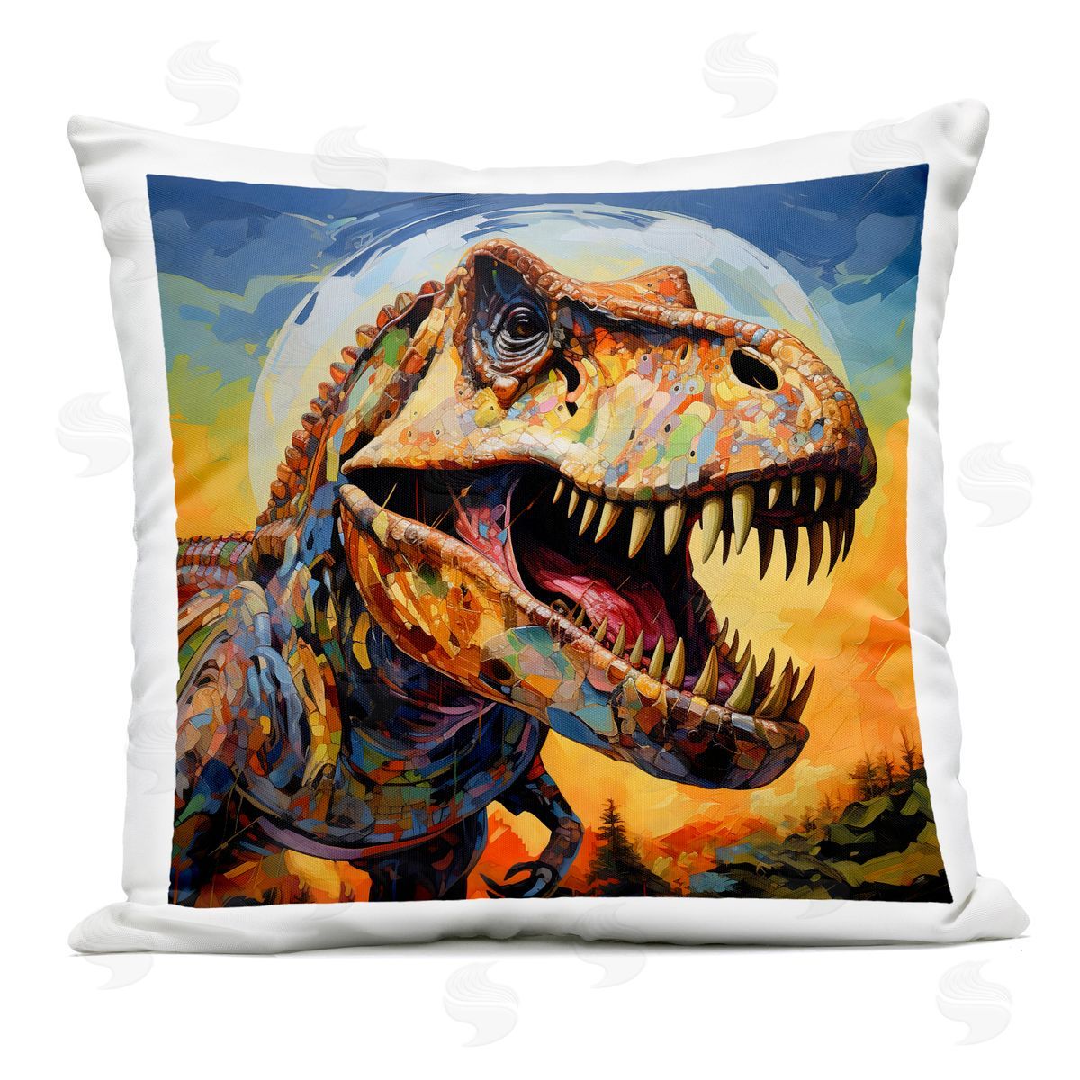 Creative Studio Roaring Dinosaur Vibrant Pattern Outdoor Printed Pillow
