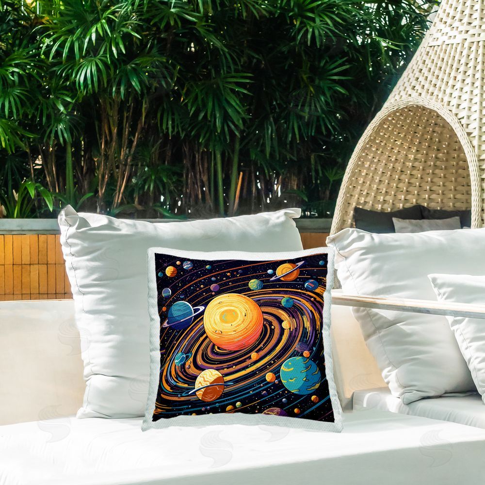 Creative Studio Planet Illustration Spiral Outdoor Square Pillow on Patio