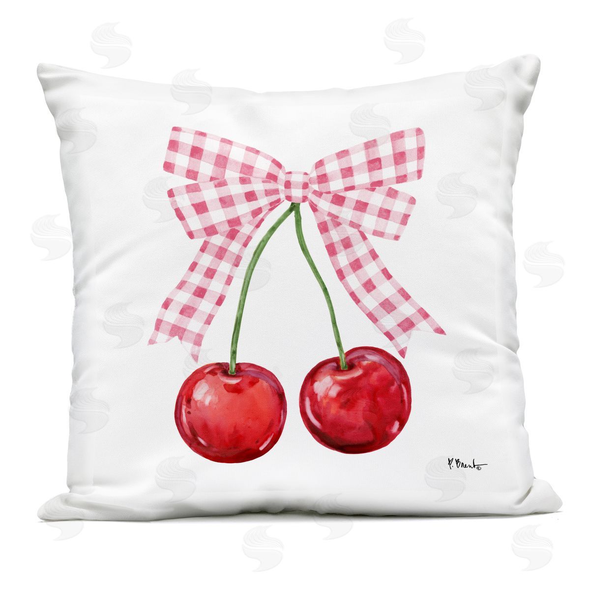 Paul Brent Lucky Cherries & Pink Bow Outdoor Printed Pillow