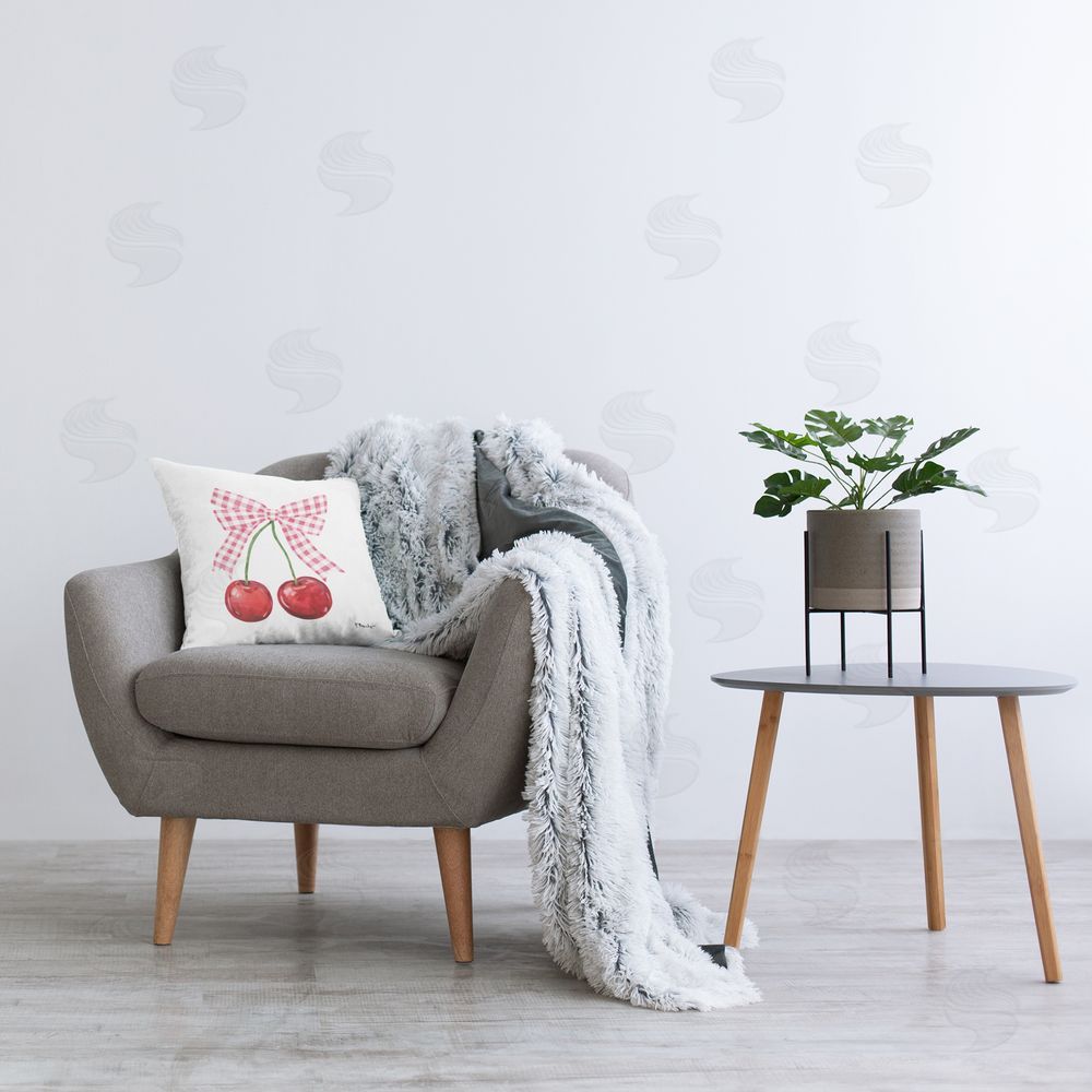 Paul Brent Lucky Cherries & Pink Bow Indoor Square Pillow on Chair