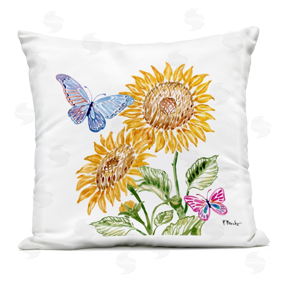 Paul Brent Brushstroke Sunflowers & Butterflies Outdoor Printed Pillow