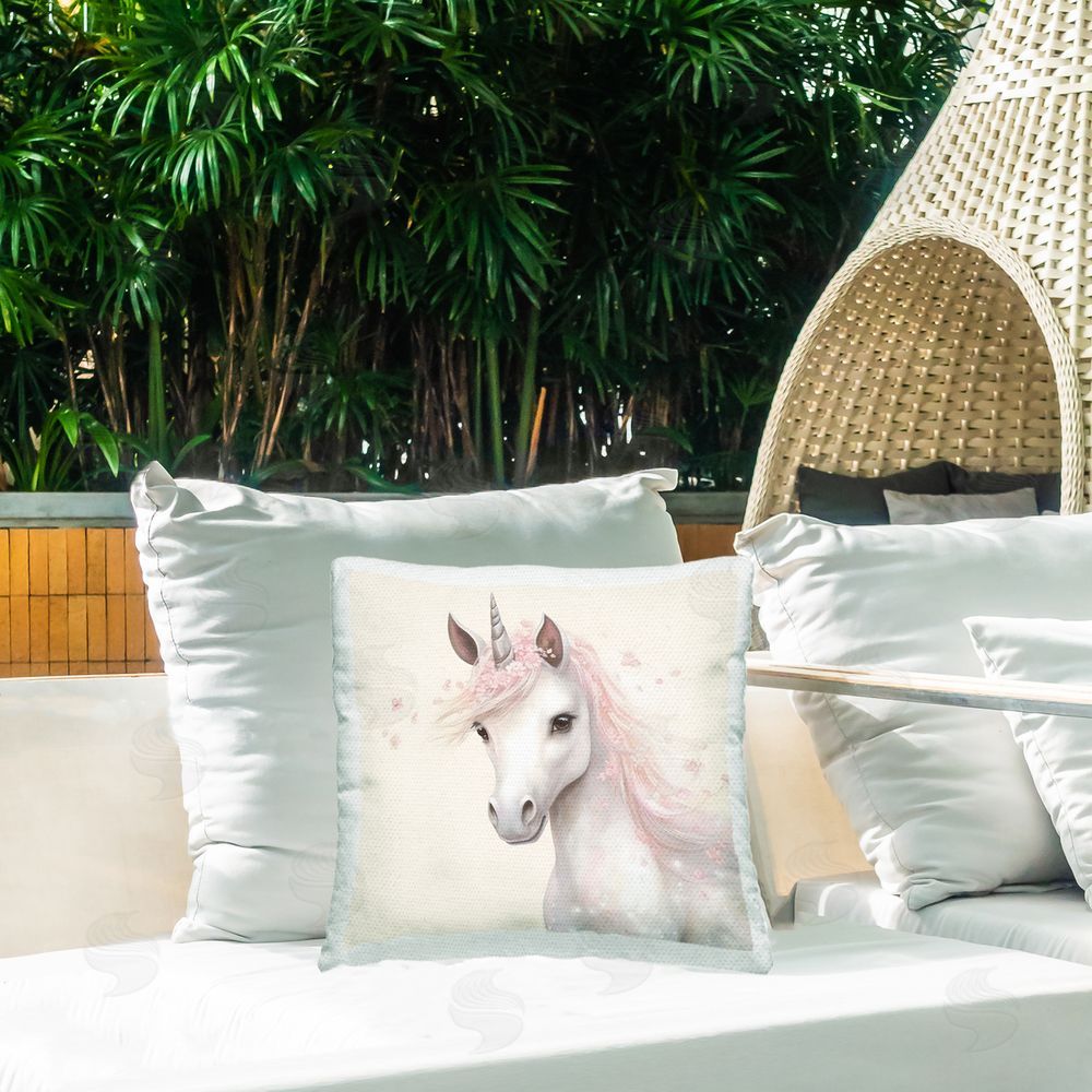Creative Studio Fairy Unicorn Soft Petals Outdoor Square Pillow on Patio