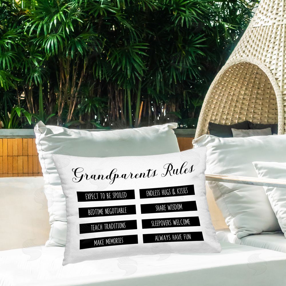 CAD Designs Grandparent's Rules Modern List Outdoor Rectangular Pillow on Patio