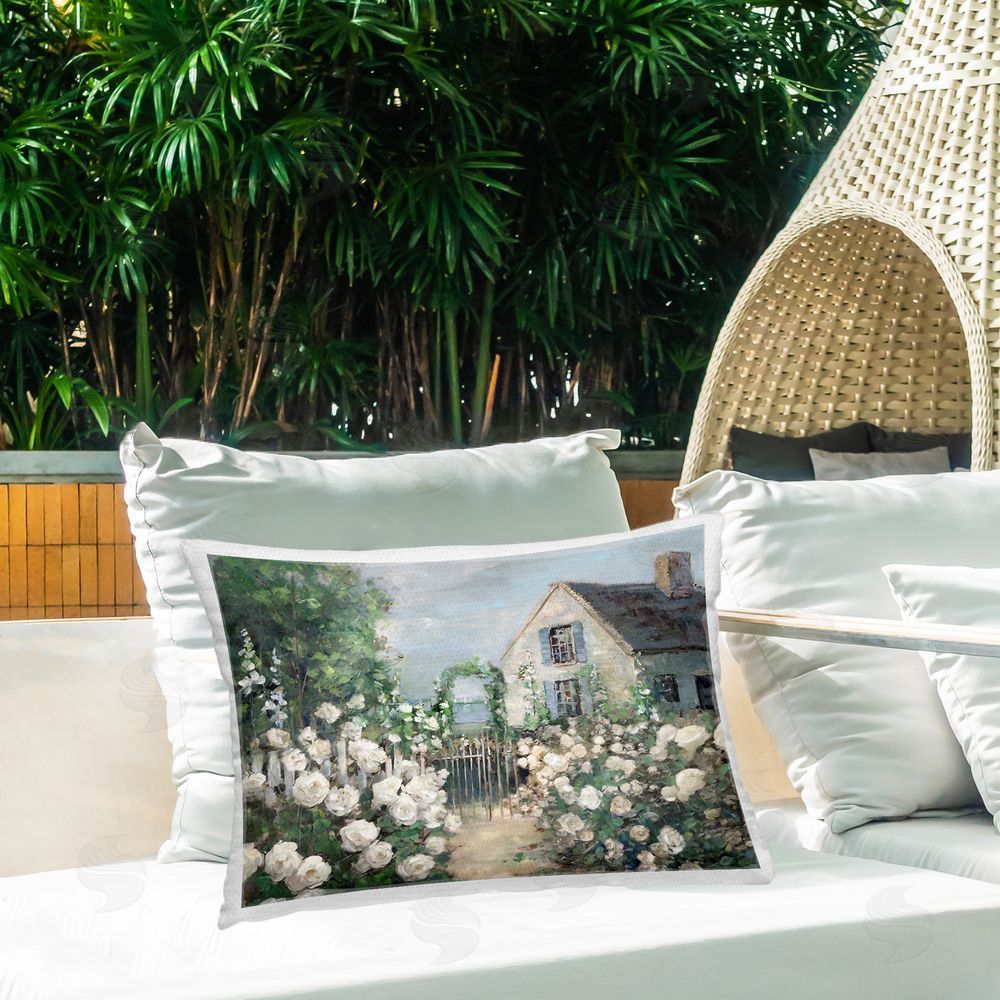 Sally Swatland Cottage at the Coast Outdoor Rectangular Pillow on Patio