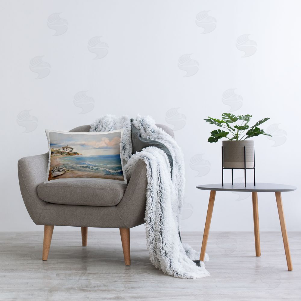 Ruane Manning Shoreline Rowboat Scene Indoor Rectangular Pillow on Chair