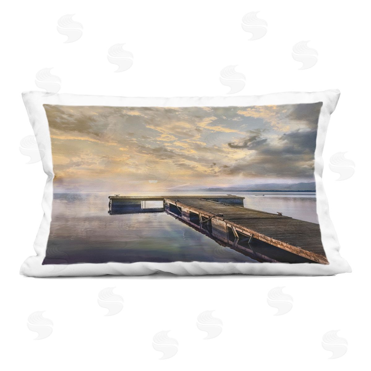 Mike Calascibetta Lazy Morning Lake Dock Indoor Printed Pillow Art