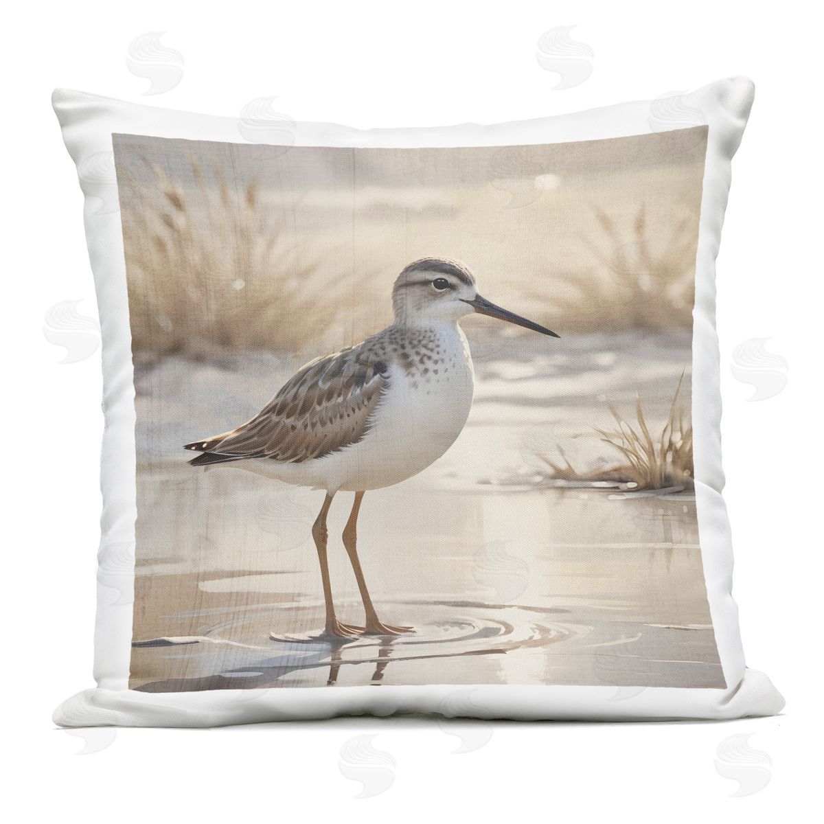 Susan Arnot Sunlit Sandpiper in Shallow Water Outdoor Printed Pillow