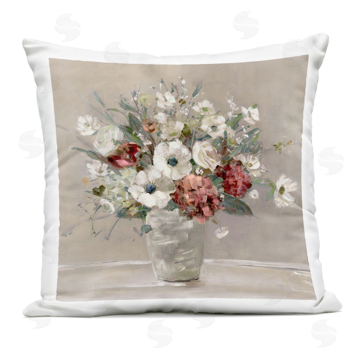 Sally Swatland Simply Happy Bouquet on Beige Outdoor Printed Pillow
