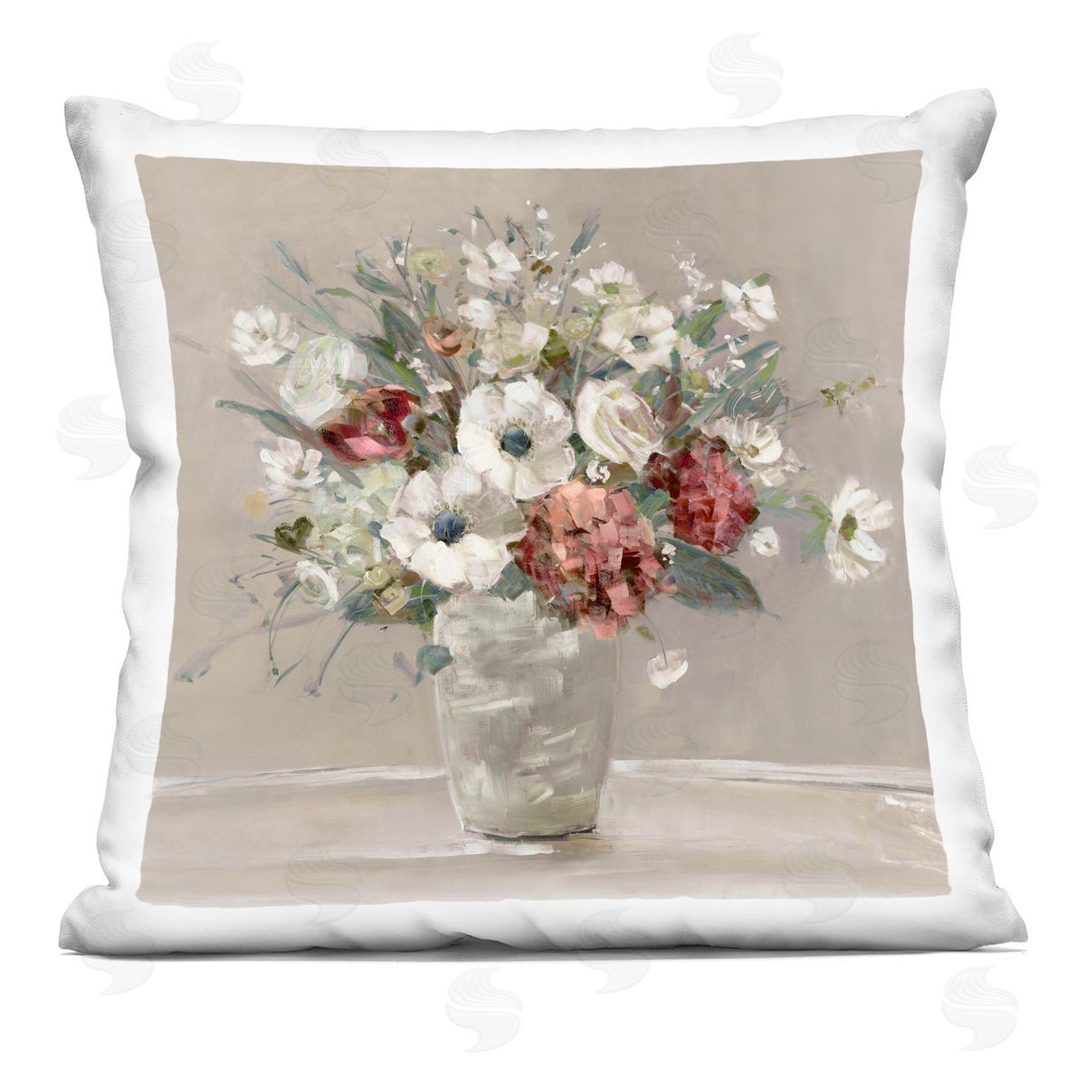 Sally Swatland Simply Happy Bouquet on Beige Indoor Printed Pillow