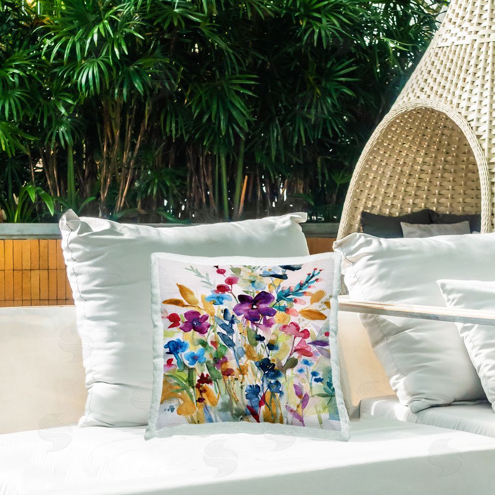 Carol Robinson Garden Jewels Abstract Flowers Outdoor Square Pillow on Patio