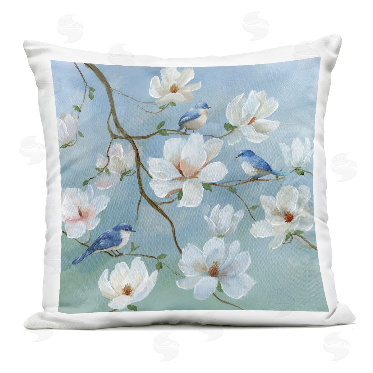 Nan Birds Blooms And Branches Outdoor Printed Pillow