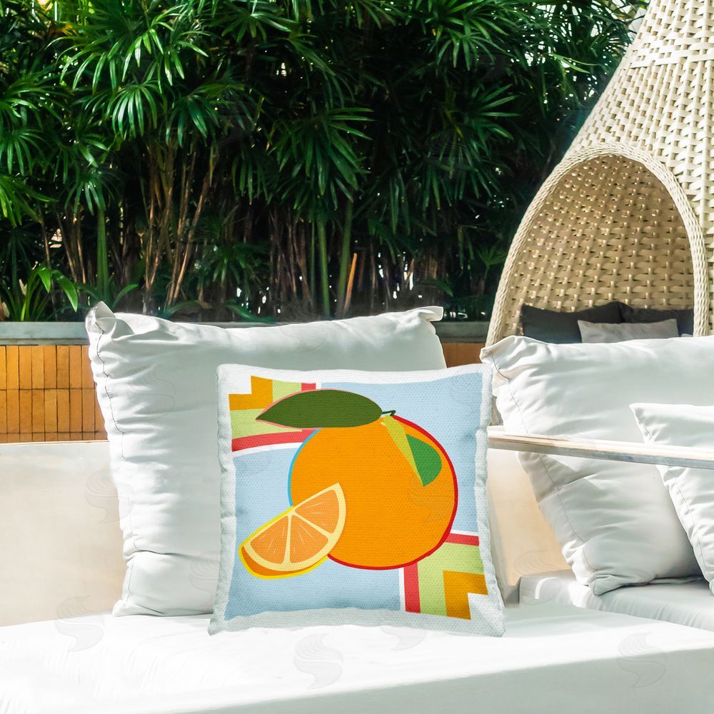 Daniela Santiago Geometric Orange Fruit Outdoor Square Pillow on Patio