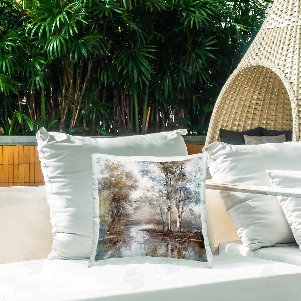 T.C. Chiu Meandering River Scene Outdoor Square Pillow on Patio